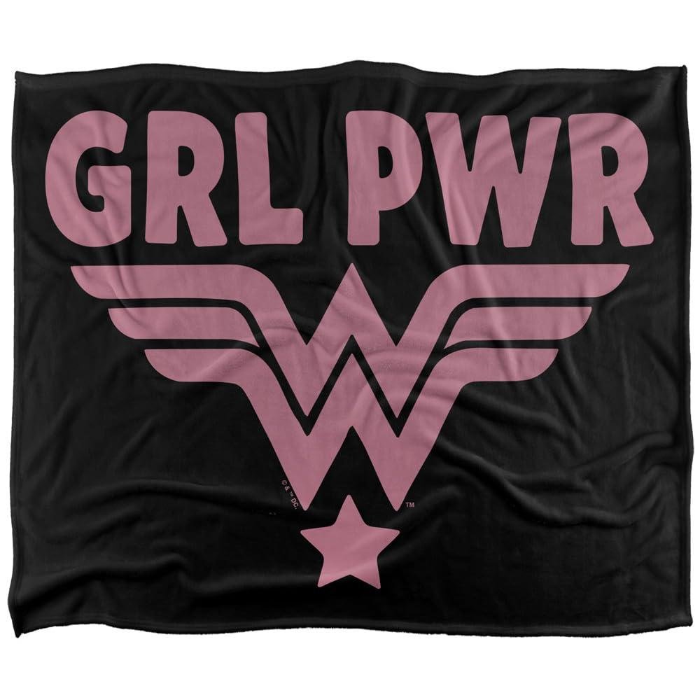 Wonder Woman Girl Power Soft Touch Black & Pink Blanket - 152cm x 127cm