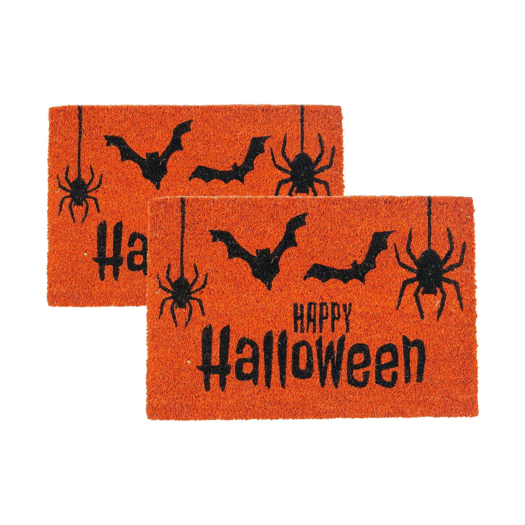 Nicola Spring Halloween Coir Door Mats - Orange - Pack of 2