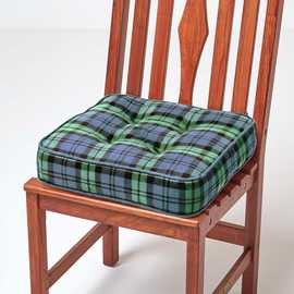 Homescapes Cotton Tartan Dining Chair Booster Cushion - Blackwatch