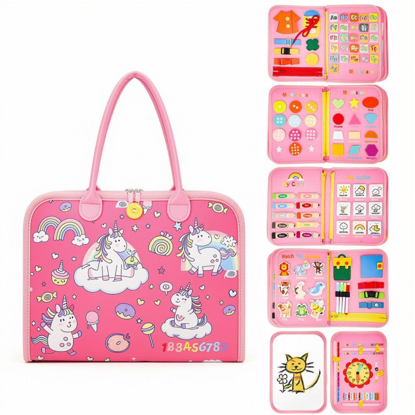 deAO Busy Board 10 Page Book Travel Toy - Pink