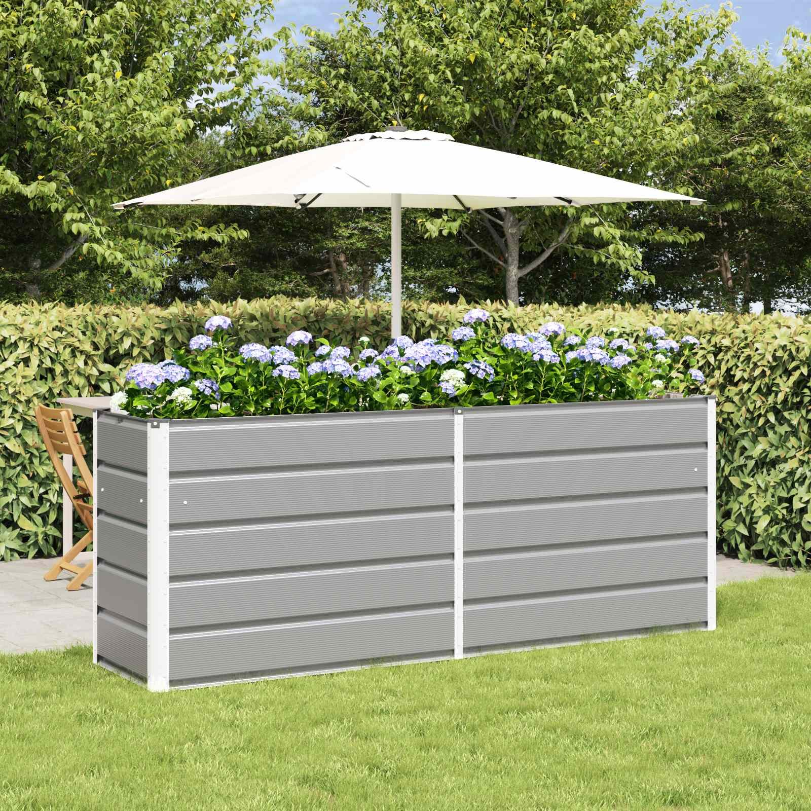 Walplus Galvanised Steel Garden Planter - Light Grey - 195 x 50 x 75 cm