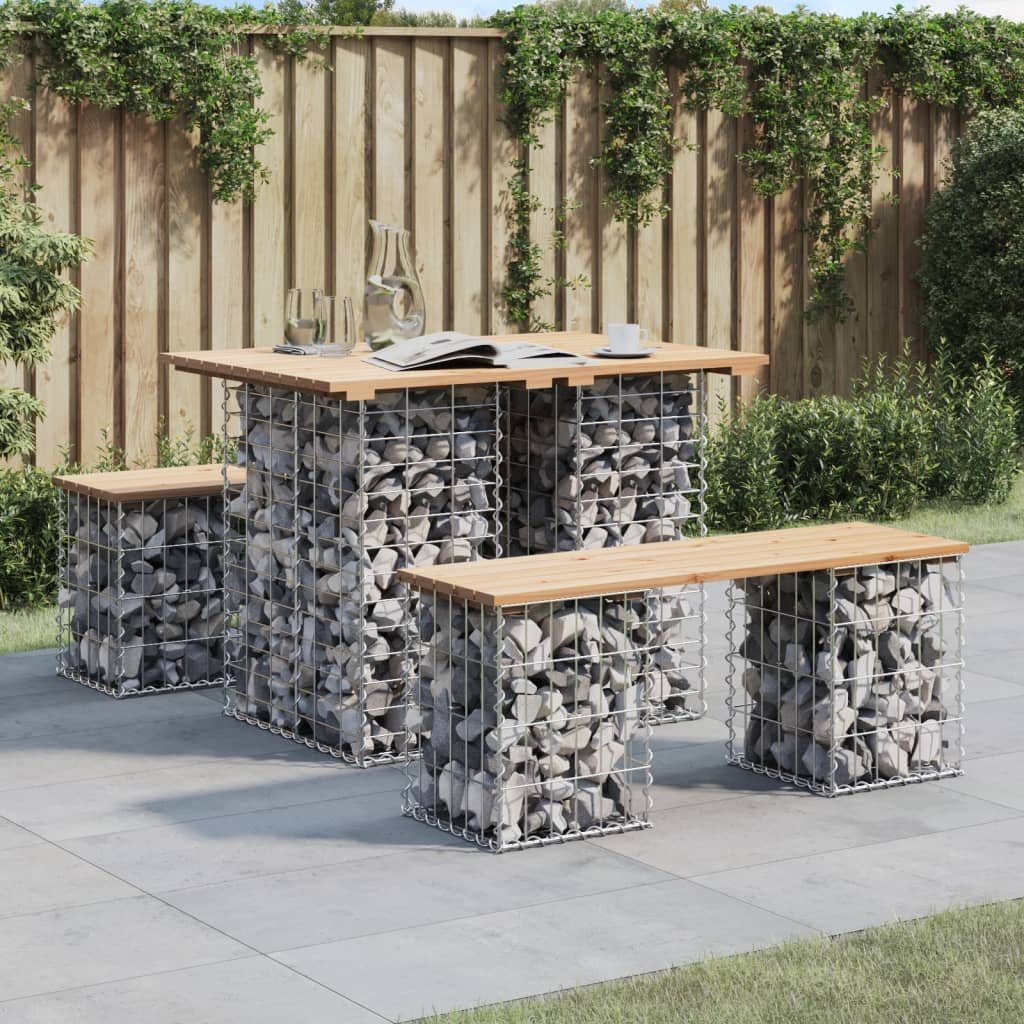 Walplus Solid Pine Wood Garden Table Gabion Design - Brown - 100 x 70 x 72 cm