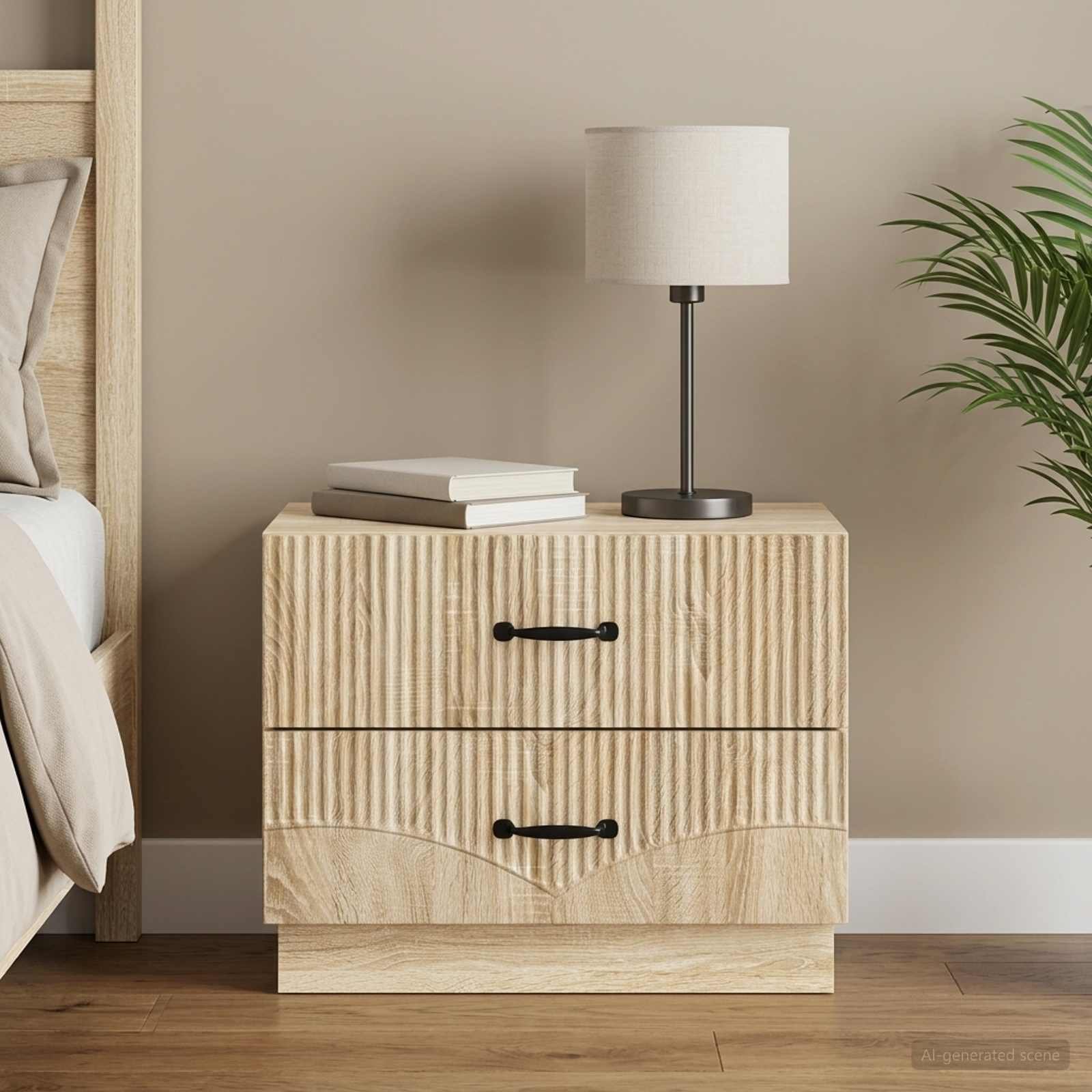 Walplus Engineered Wood Bedside Cabinet - Sonoma Oak - 62 x 34.5 x 44.5 cm