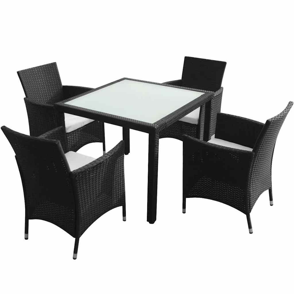 Walplus 5 Piece Poly Rattan Outdoor Dining Set - Black - 90 x 90 cm