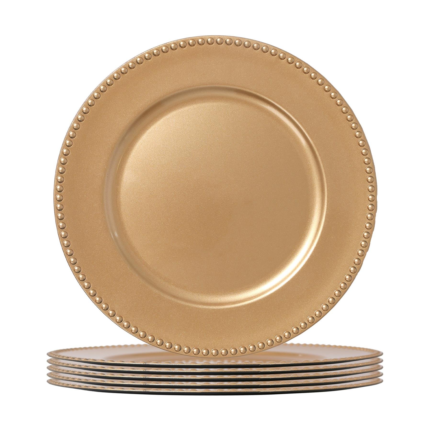 Argon Tableware Round Charger Plates - Gold Bead - Set of 6