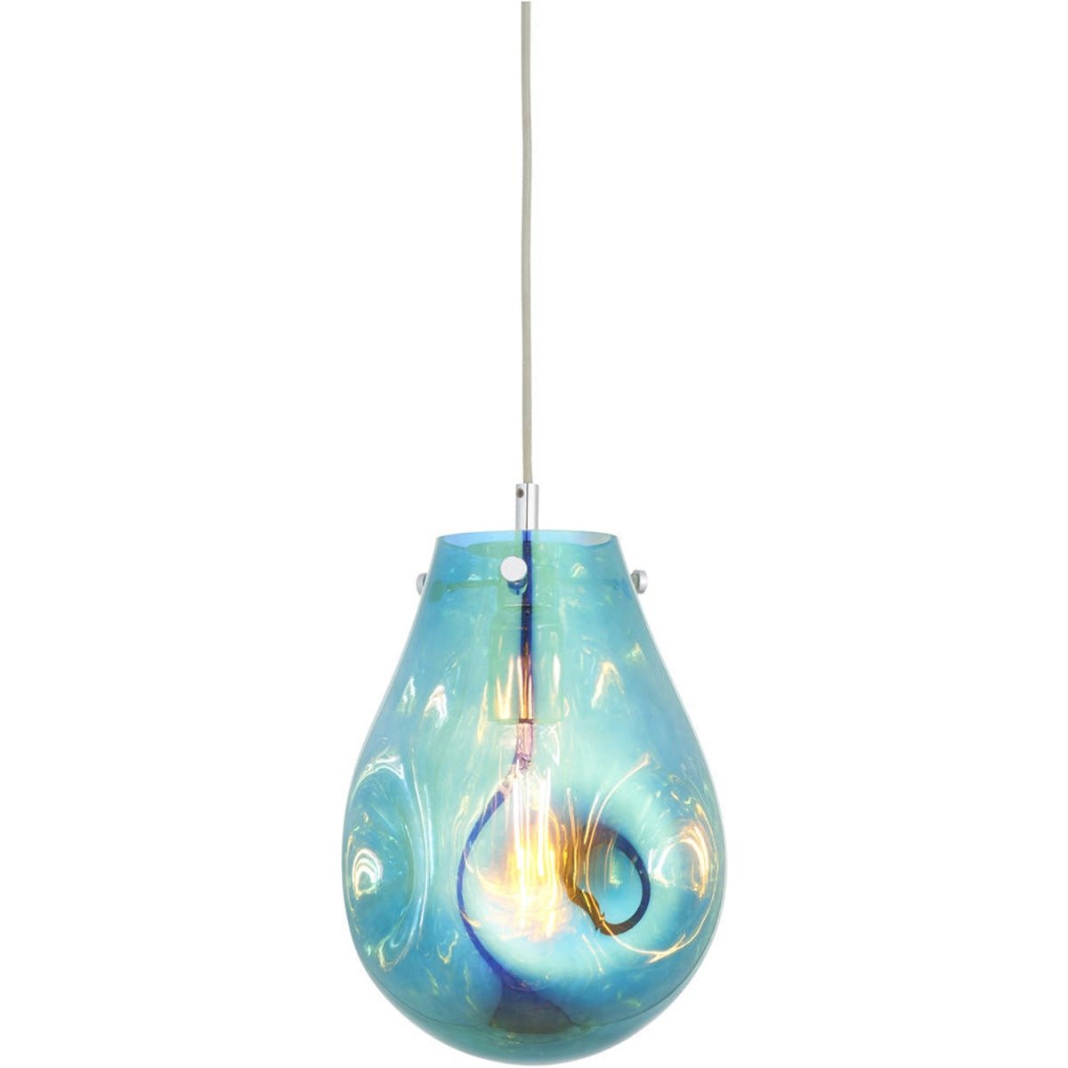 Loops Direct 10W LED Glass and Metal Pendant Light - Petrol Blue