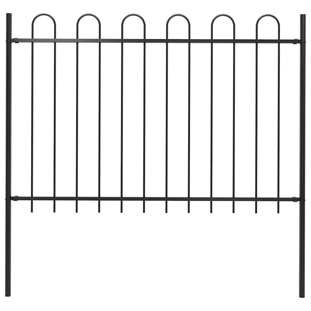 Walplus Steel Garden Fence "Boxtel" with Hoop Top - Black - 181 x 3.4 x 170 cm