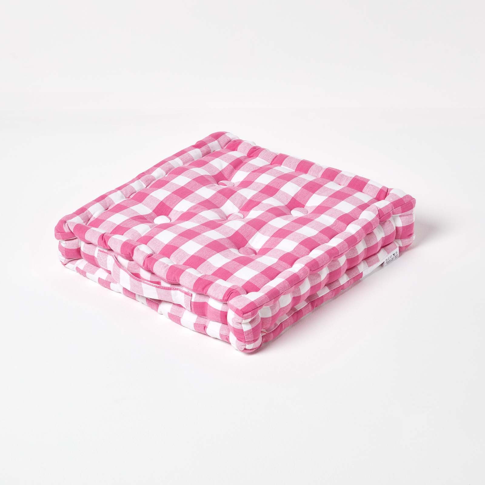Homescapes Block Check Cotton Gingham Floor Cushion - 50 x 50 cm - Pink
