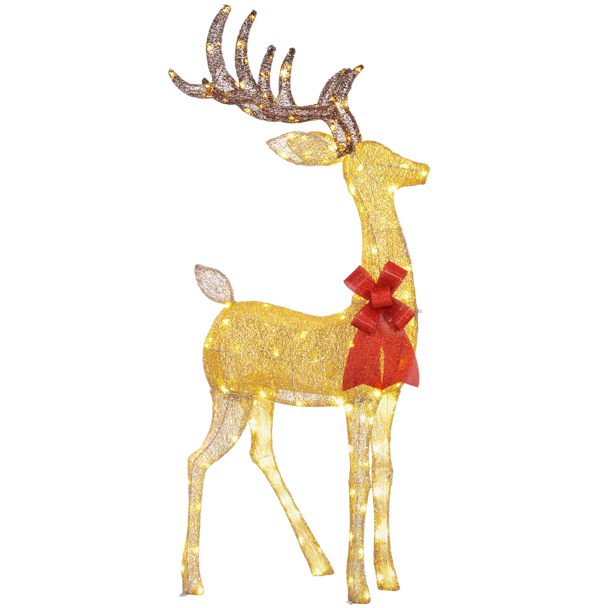 Outsunny Lighted Reindeer Christmas Decoration 137 LED Lights Gold - Tone