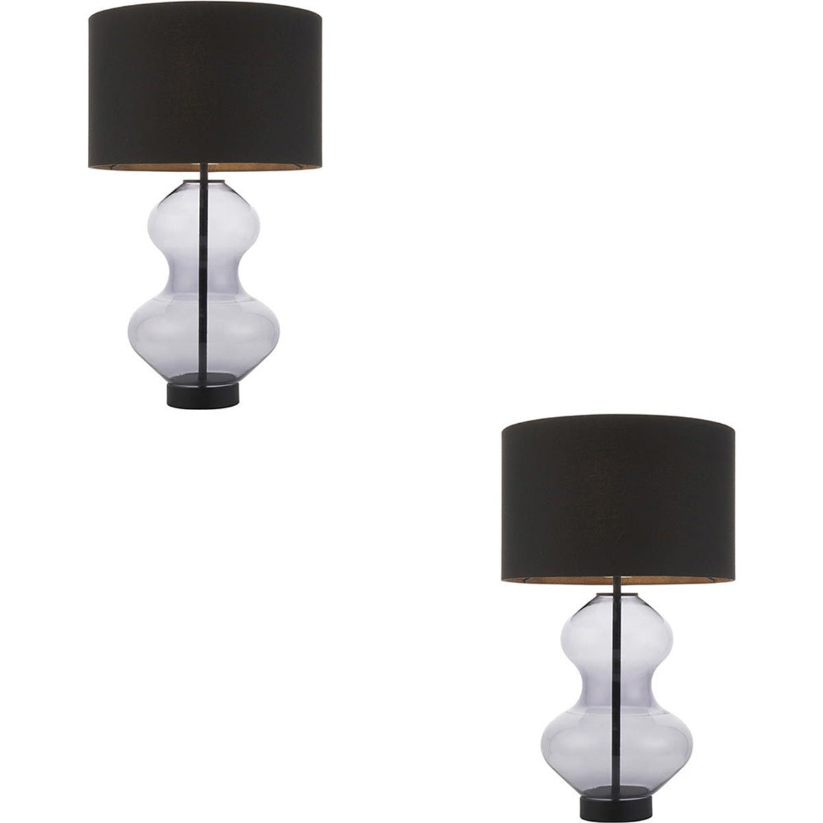 Loops Direct Pack of 2 Glass Cotton Fabric Table Lamp - Grey Tinted