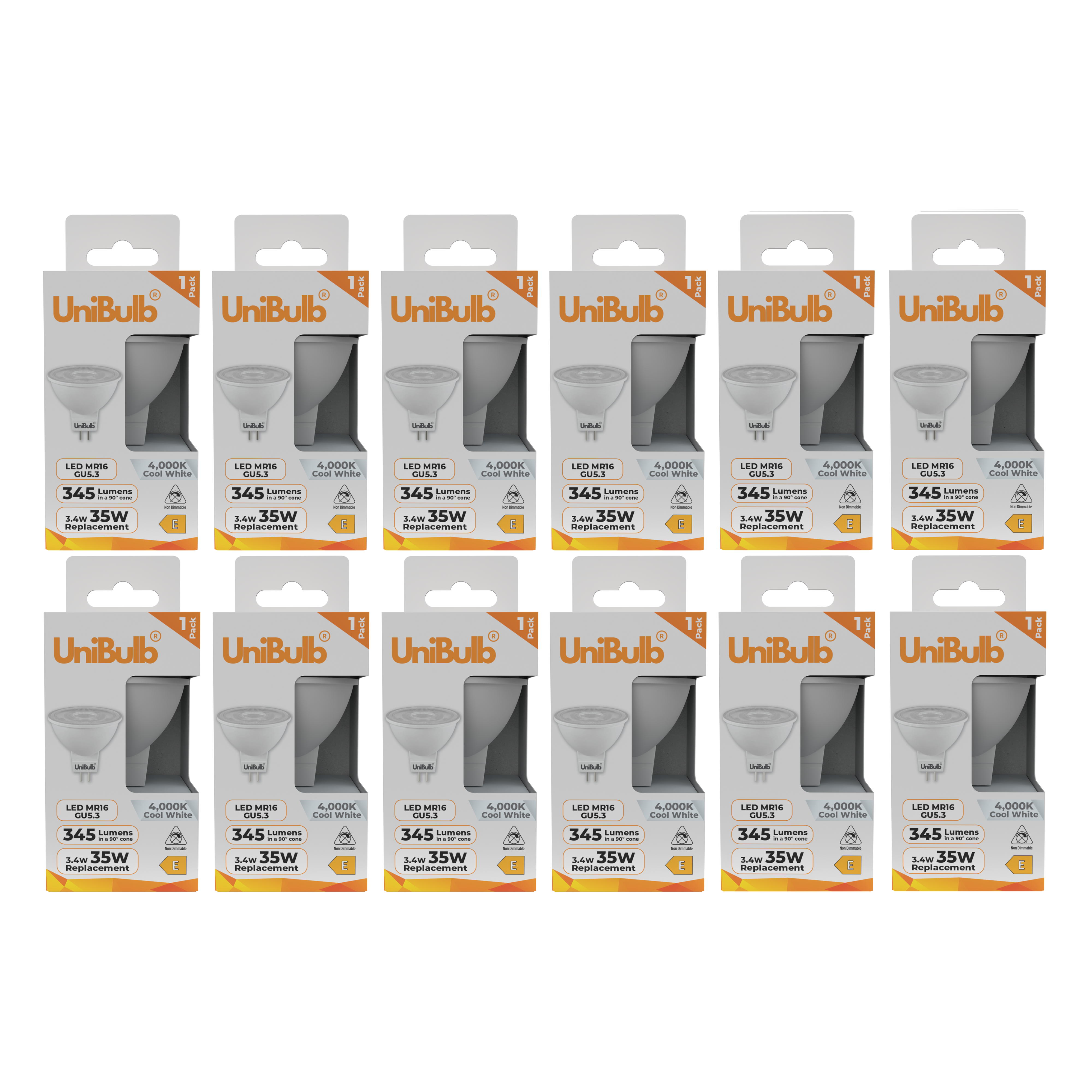 UniBulb 3.4W LED Cool White Spotlight GU5.3 Light Bulb - Pack of 12