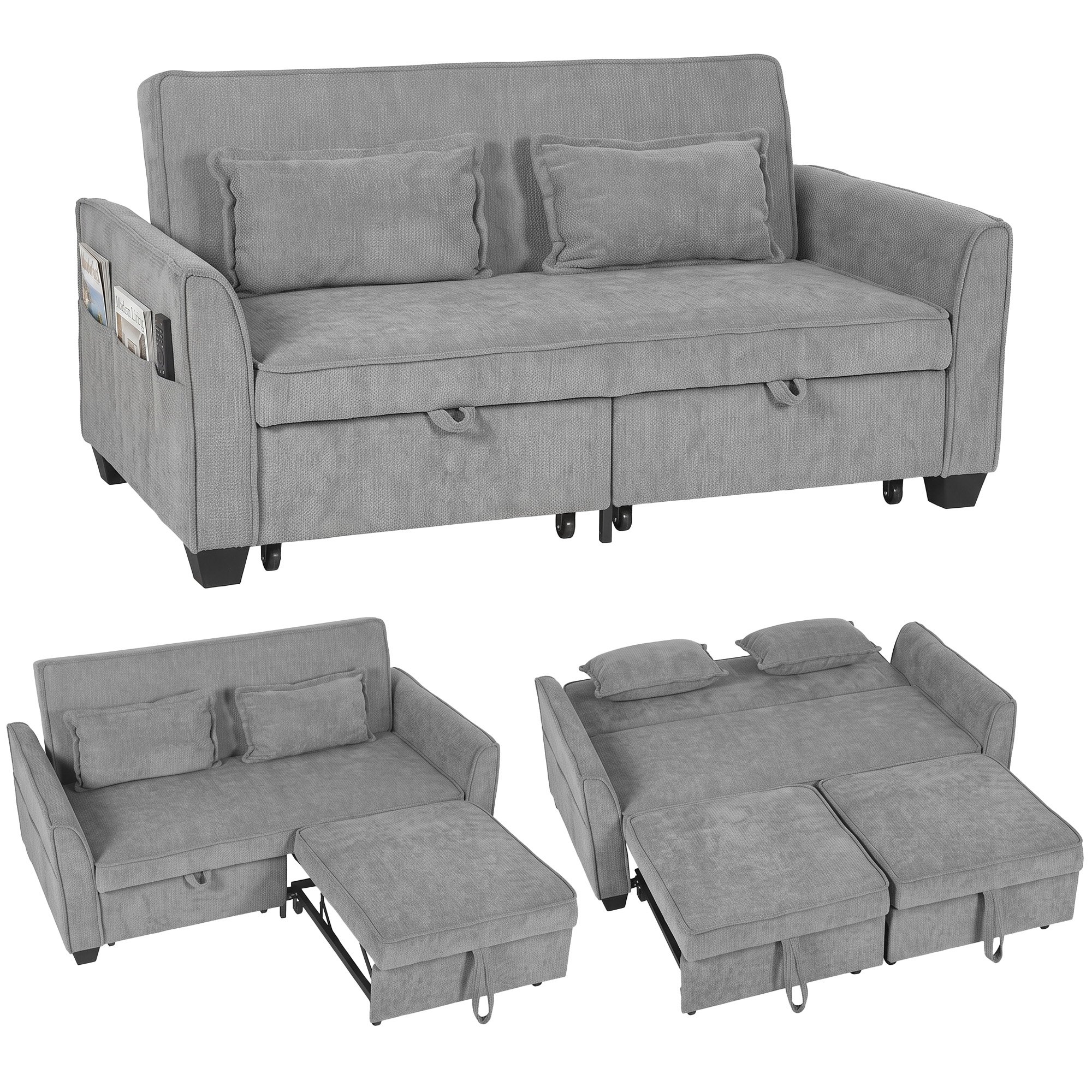 HOMCOM 4-in-1 L Shaped 2 Seater Convertible Pull Out Sleeper Sofa - Grey