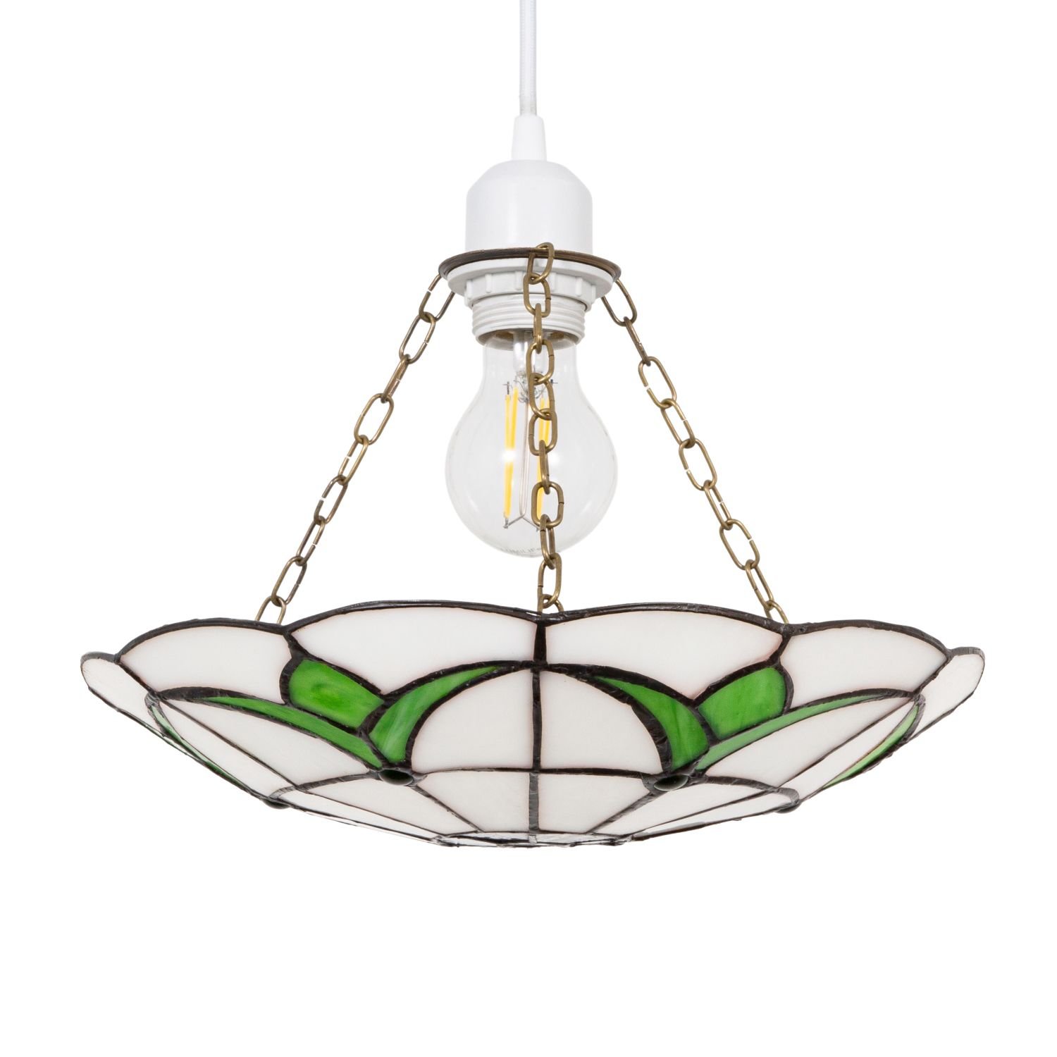 Happy Homewares Green Stained Glass Tiffany with Emerald Pendant Shade - 31cm