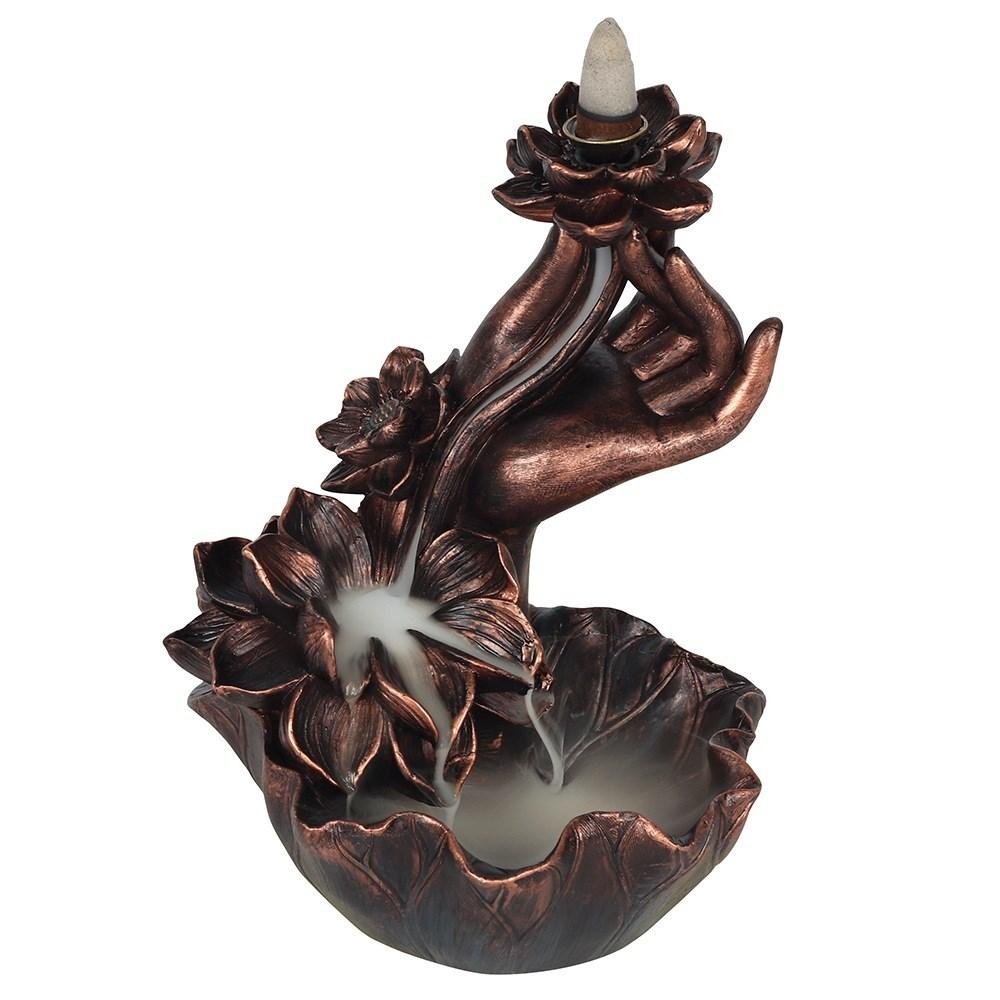 Something Different Hand With Flower Backflow Incense Burner - Brown