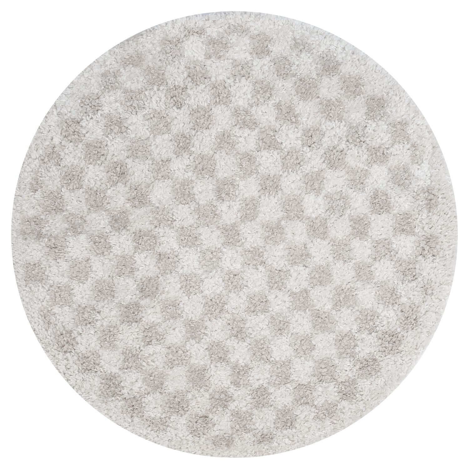 The Rugs Beige Moodi Chequered Round Shaggy Rug - 120cm