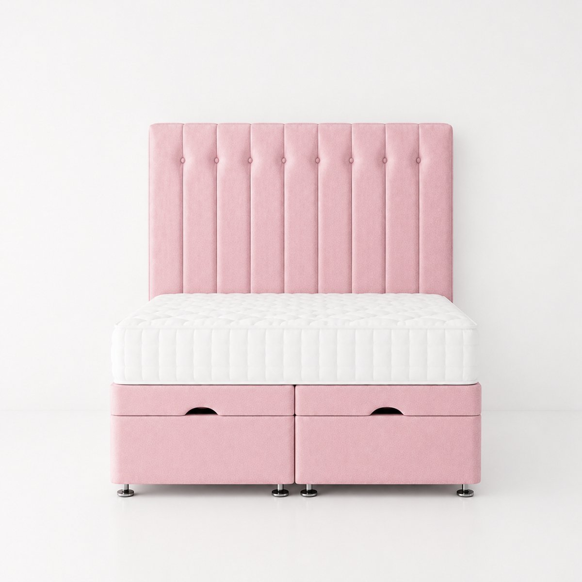 Comfy Deluxe Leo 6ft Superking Plush Velvet End Lift Ottoman Bed Set - Pink