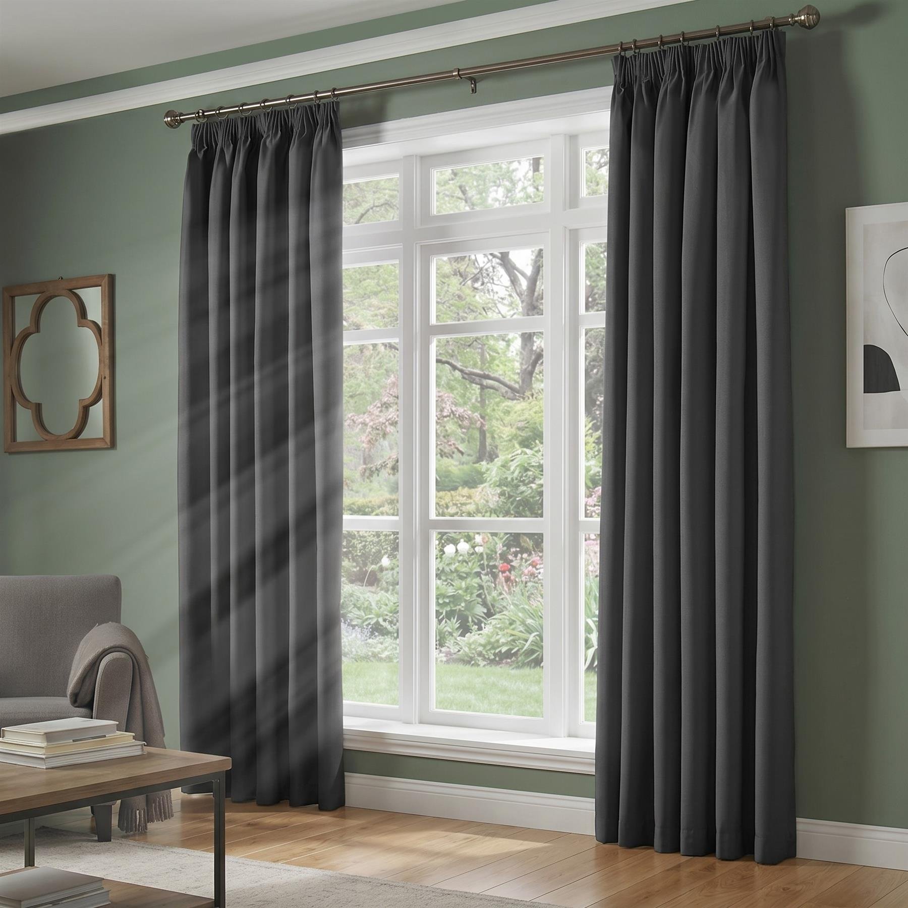 Luxury Living Blackout Pencil Pleat Curtains 168cm x 229cm - Charcoal