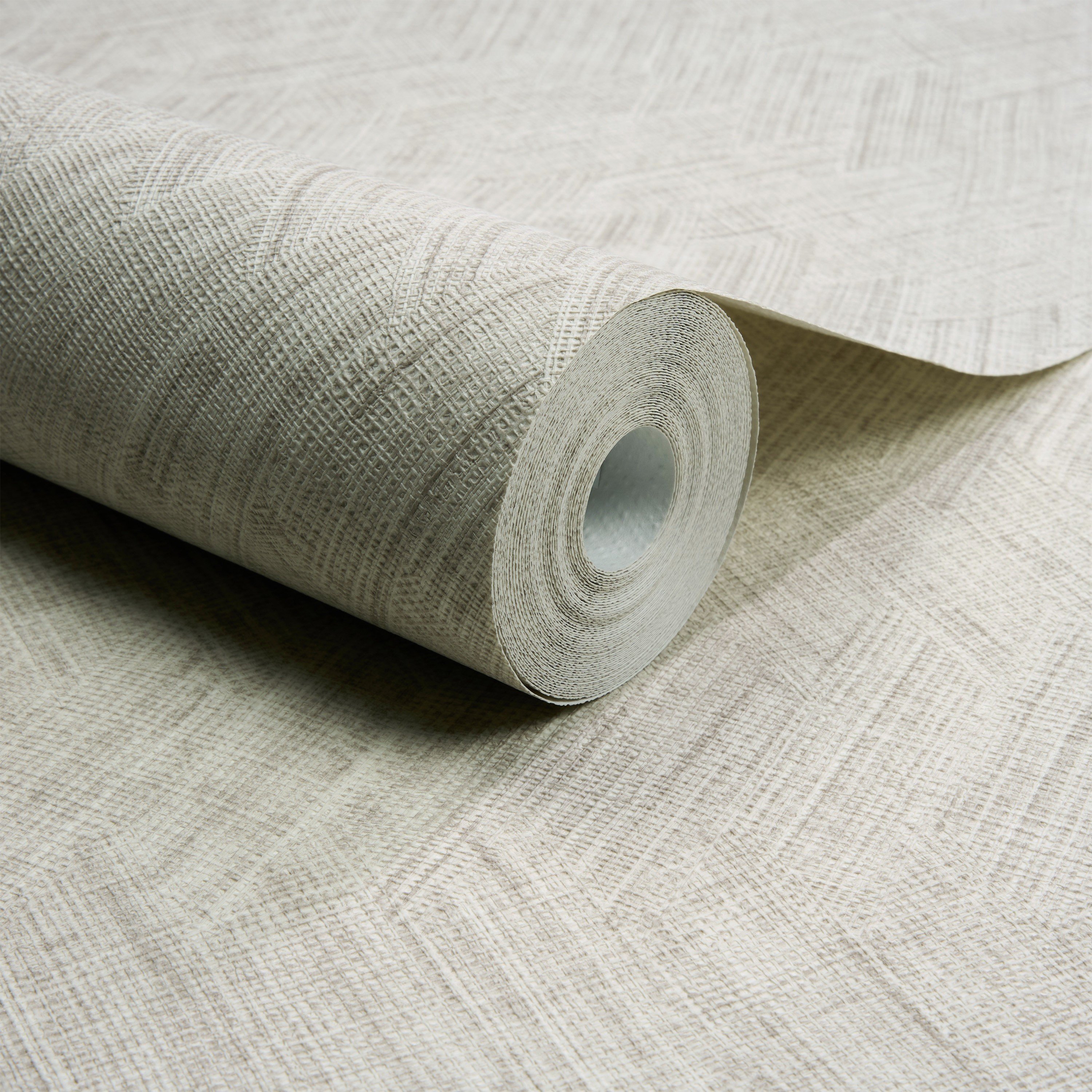 Grandeco Yuno Geometric Fabric Diamond Weave Textured Wallpaper - Light Grey