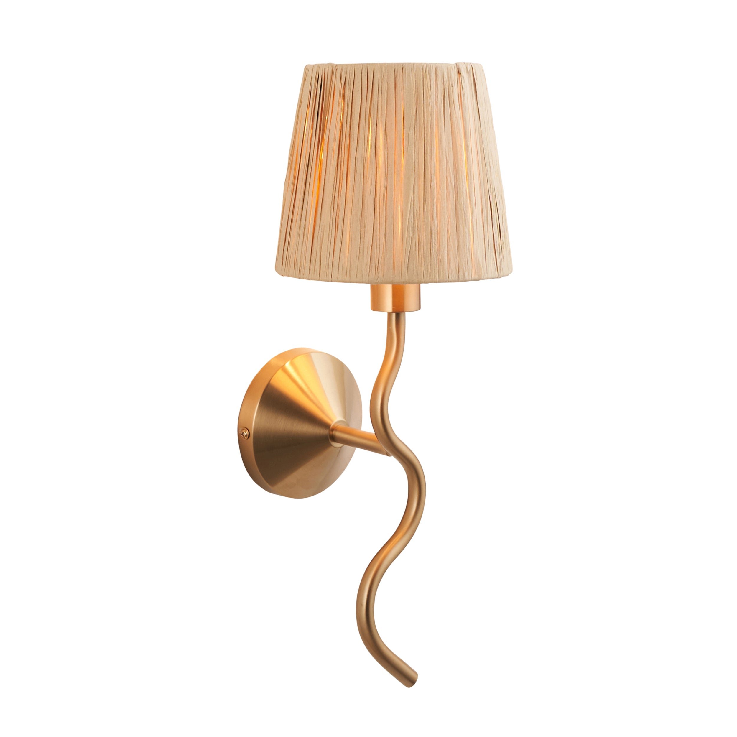 Loops Direct Raffia Wall Light - Brushed Aged Brass and Natural Raffia