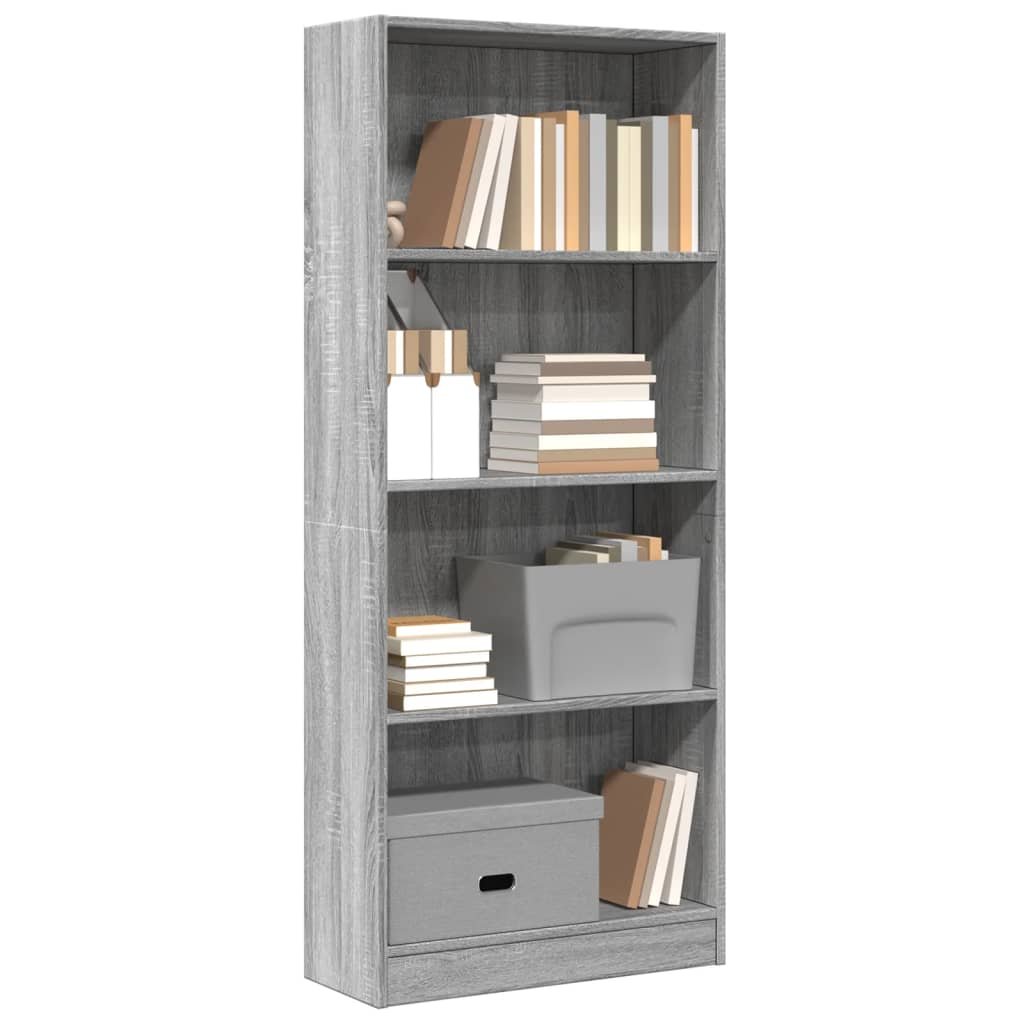 Walplus Engineered Wood Bookcase - Grey and Oak - 60 x 24 x 143 cm