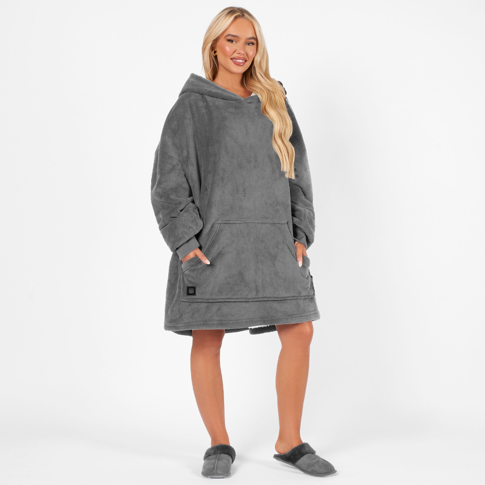 OHS Heated Hoodie Blanket - One Size - Charcoal