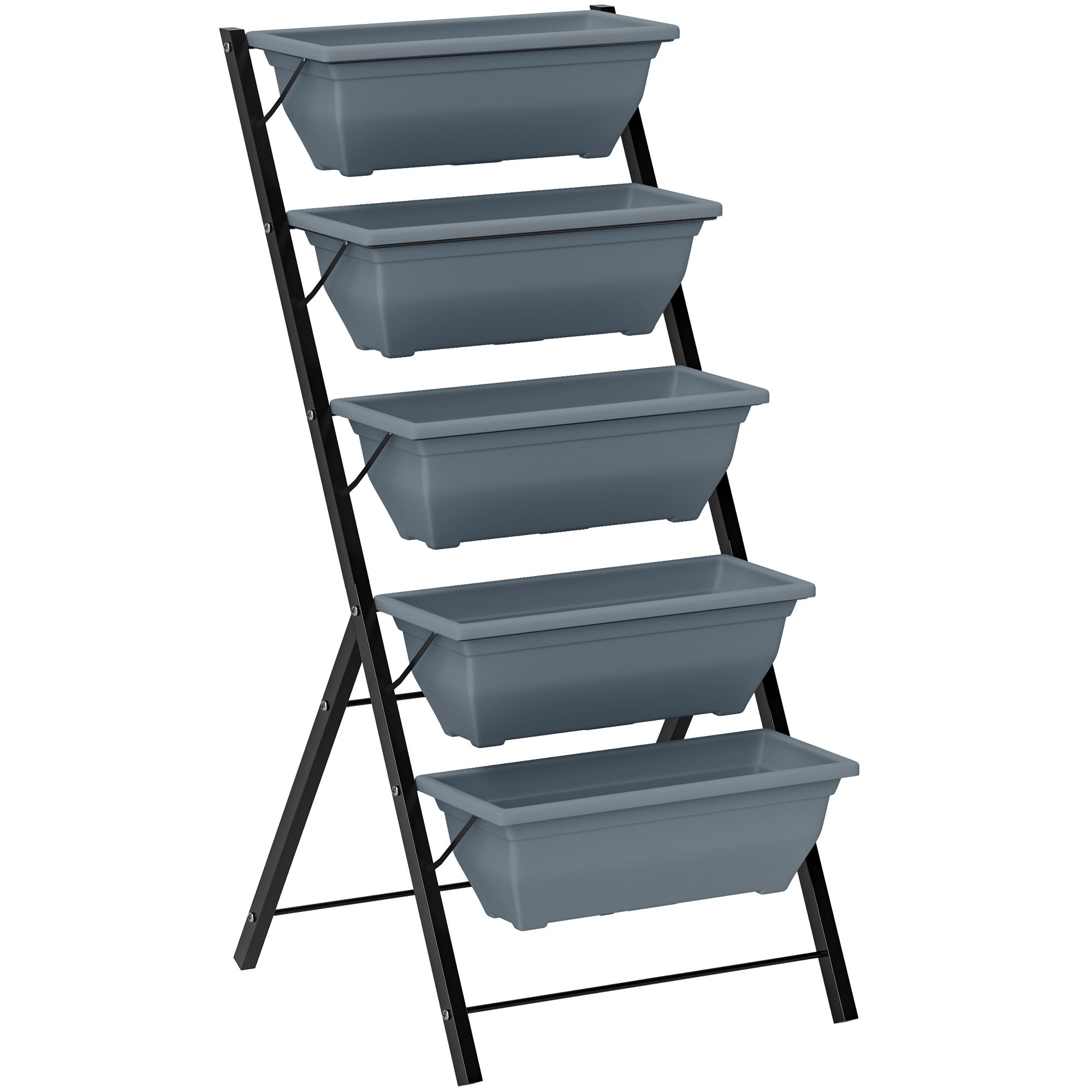 Outsunny 5 Tier Steel and PP Raised Garden Bed - Grey
