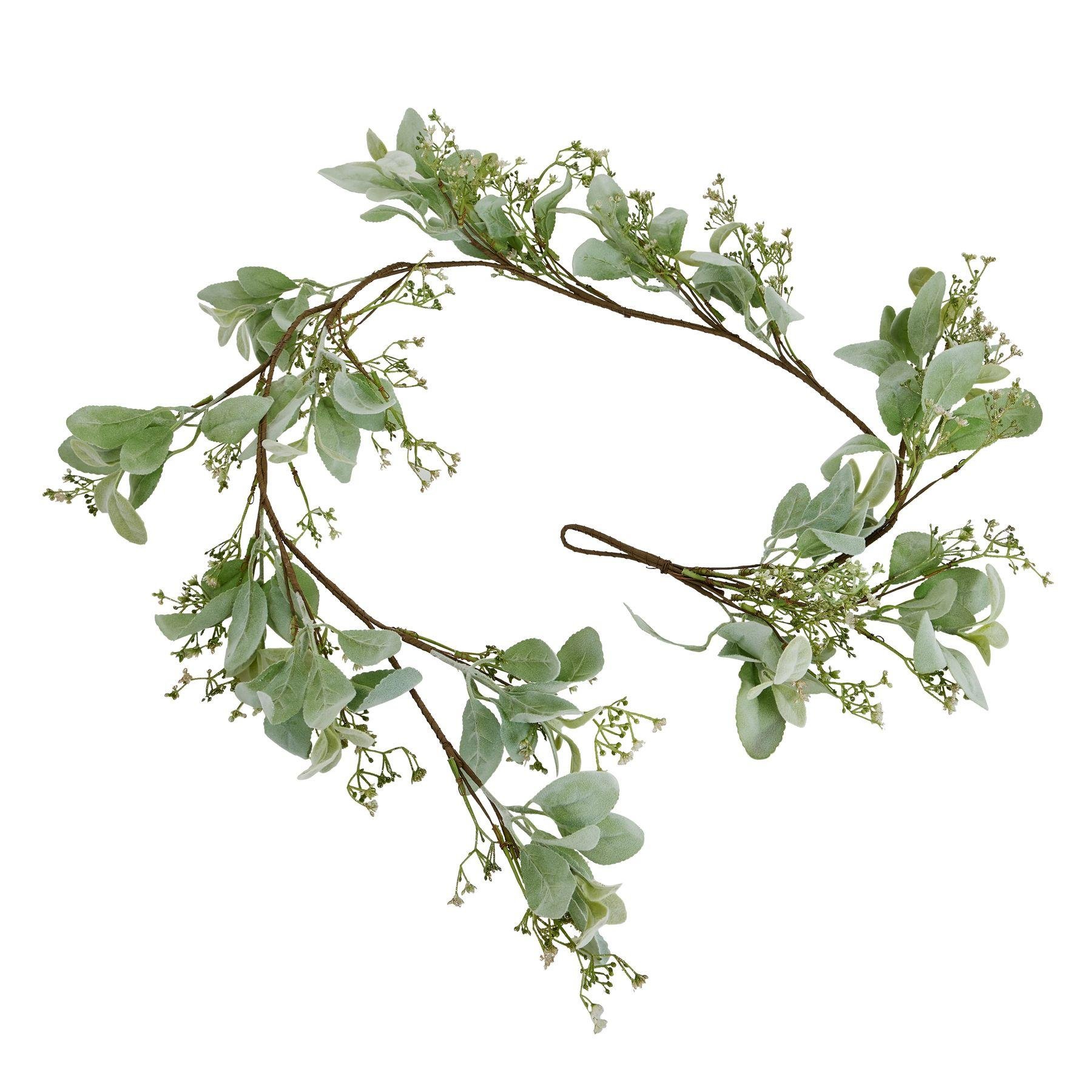 Hill Interiors Lambs Ear & Wax Flower Artificial Garland - Green
