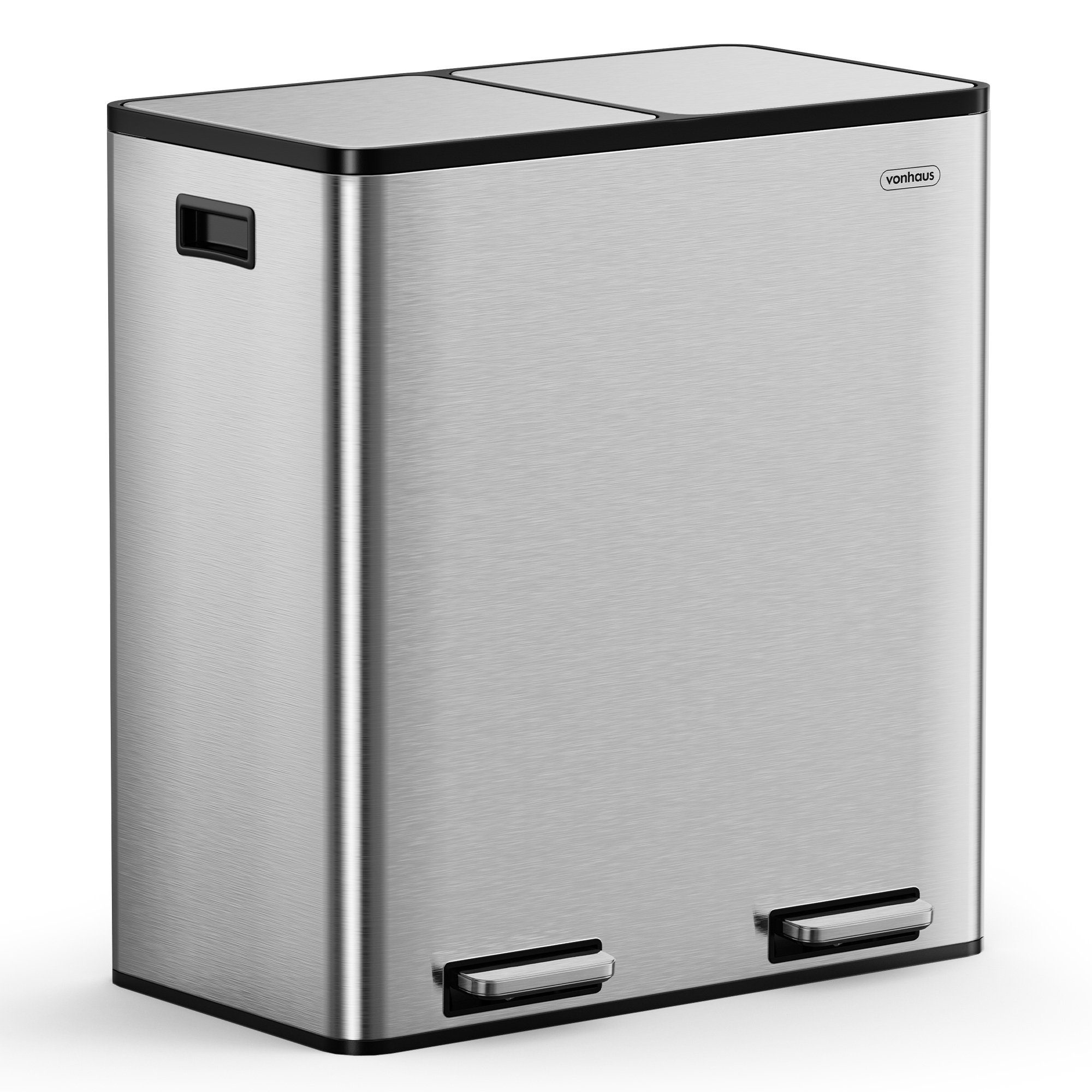 VonHaus 60L 2 x 30L Stainless Steel Waste & Recycling Bin - Stainless Steel
