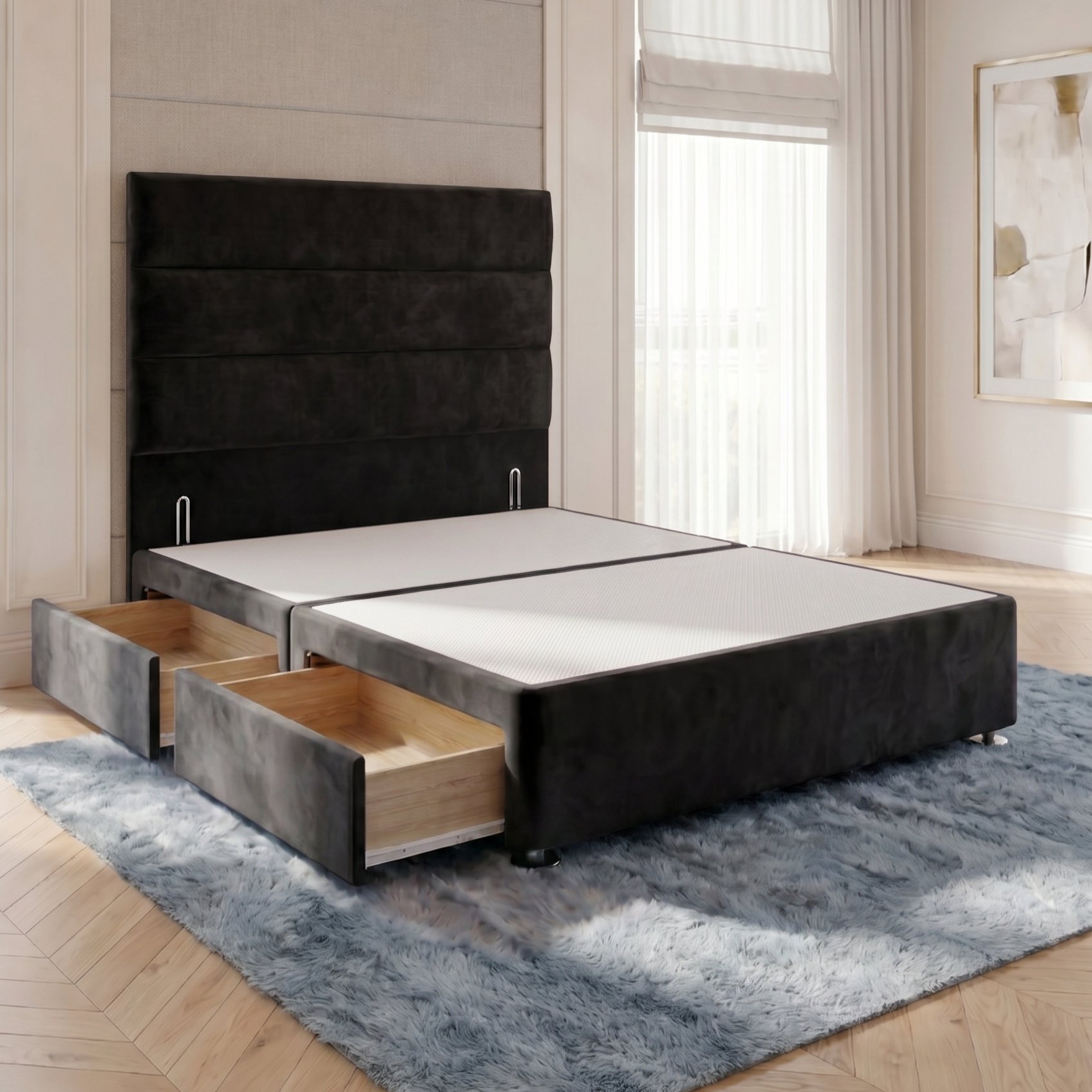 Somnior Regent Velvet Small Single 2 Drawer Divan Bed 54" Headboard - Black