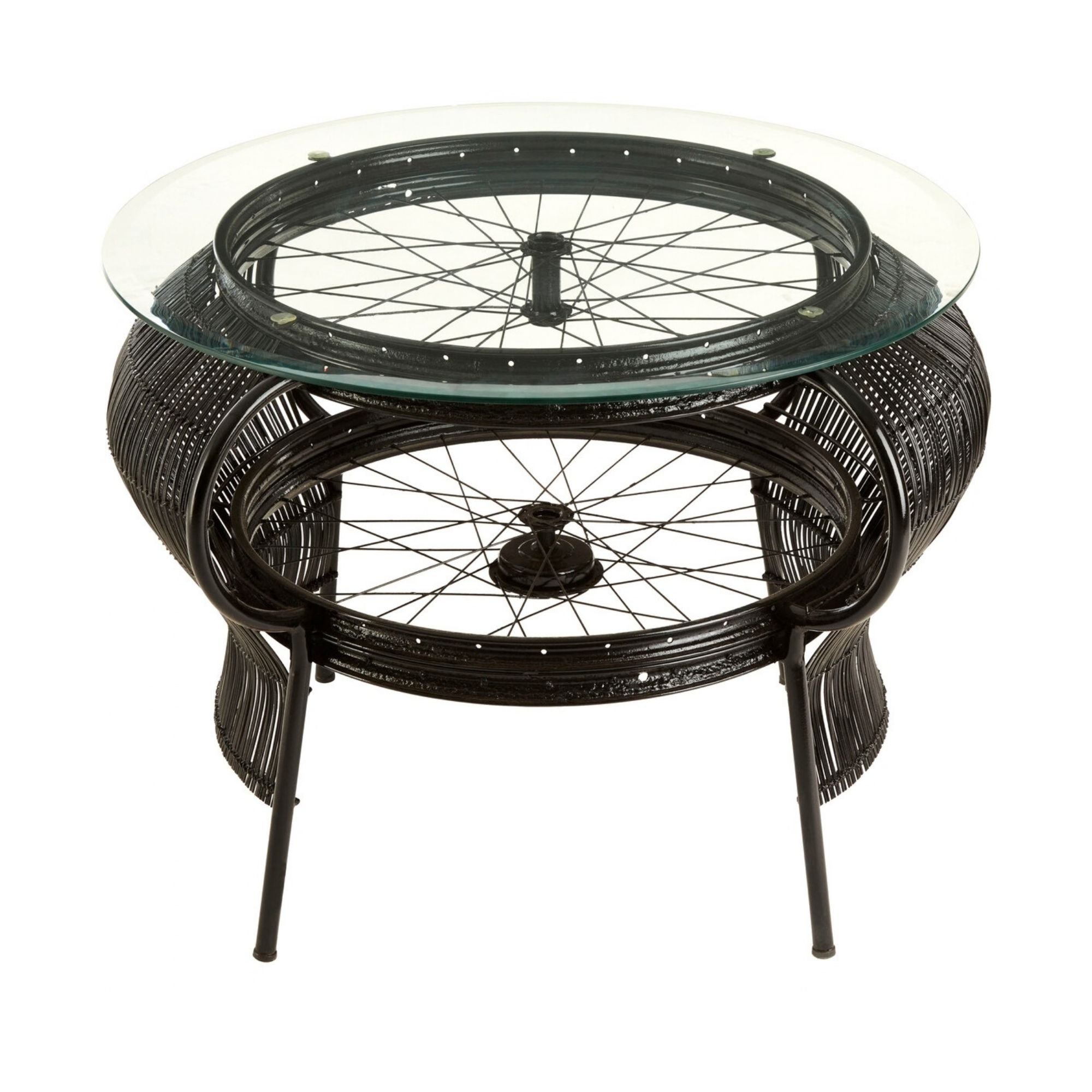 Orsina Glass Bicycle Spoke Style Coffee Table – Black and White