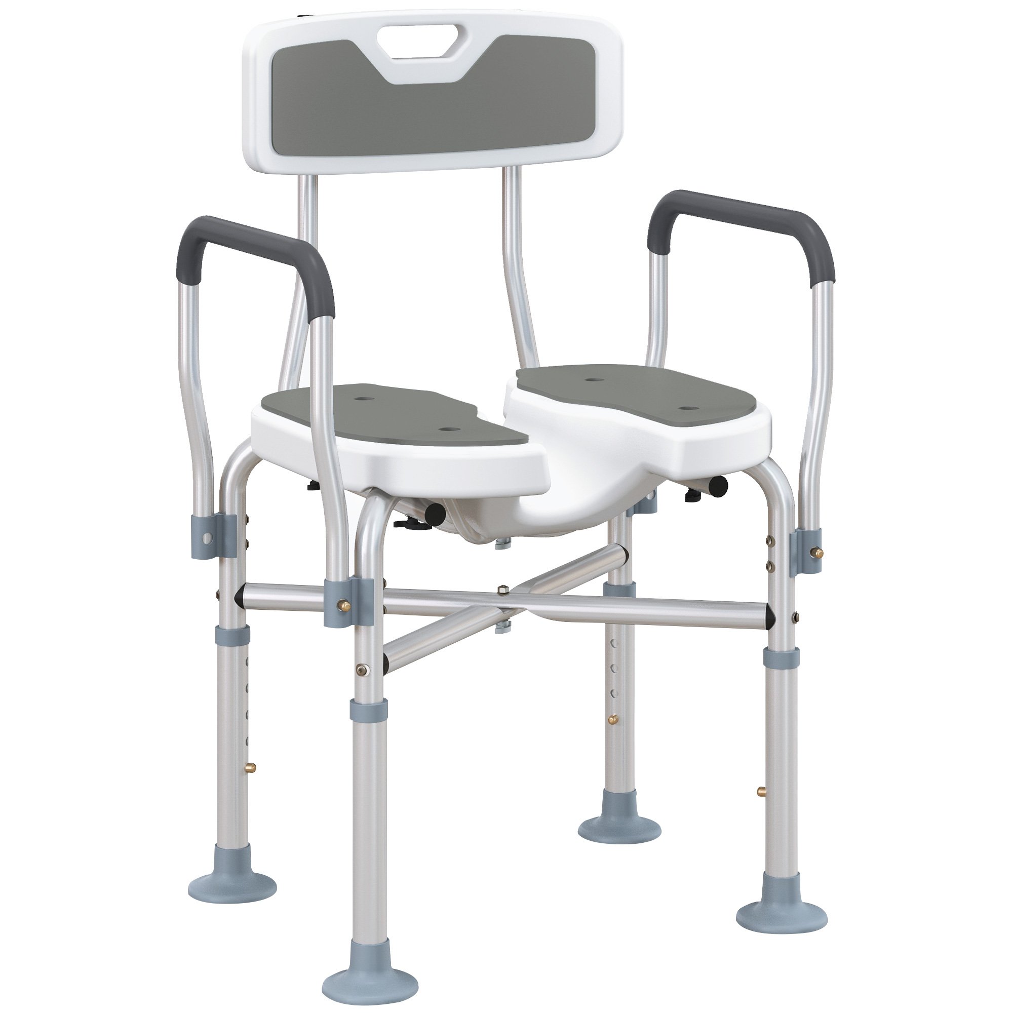 HOMCOM Shower Chair with Hygiene Cut-Out Seat and Reinforced Crossbars - Grey