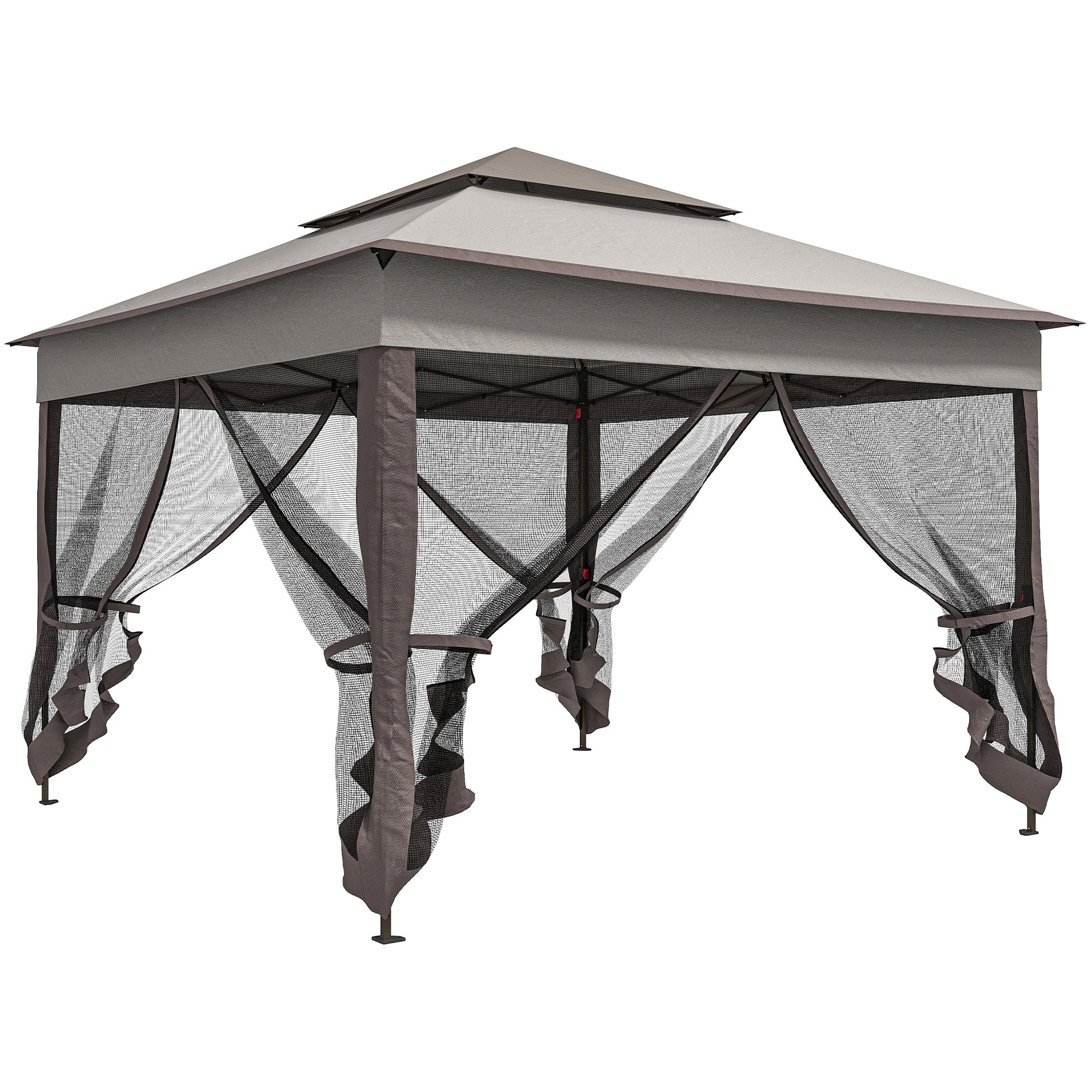 Outsunny Netted Pop Up Gazebo with Double Roof - Light Grey