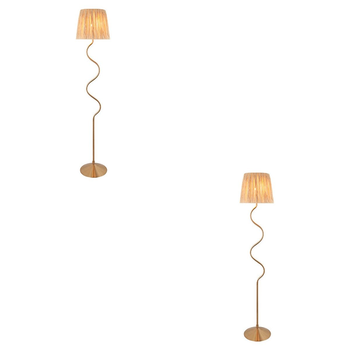 Loops Direct Pack of 2 Raffia Floor Lamp - Brass and Raffia