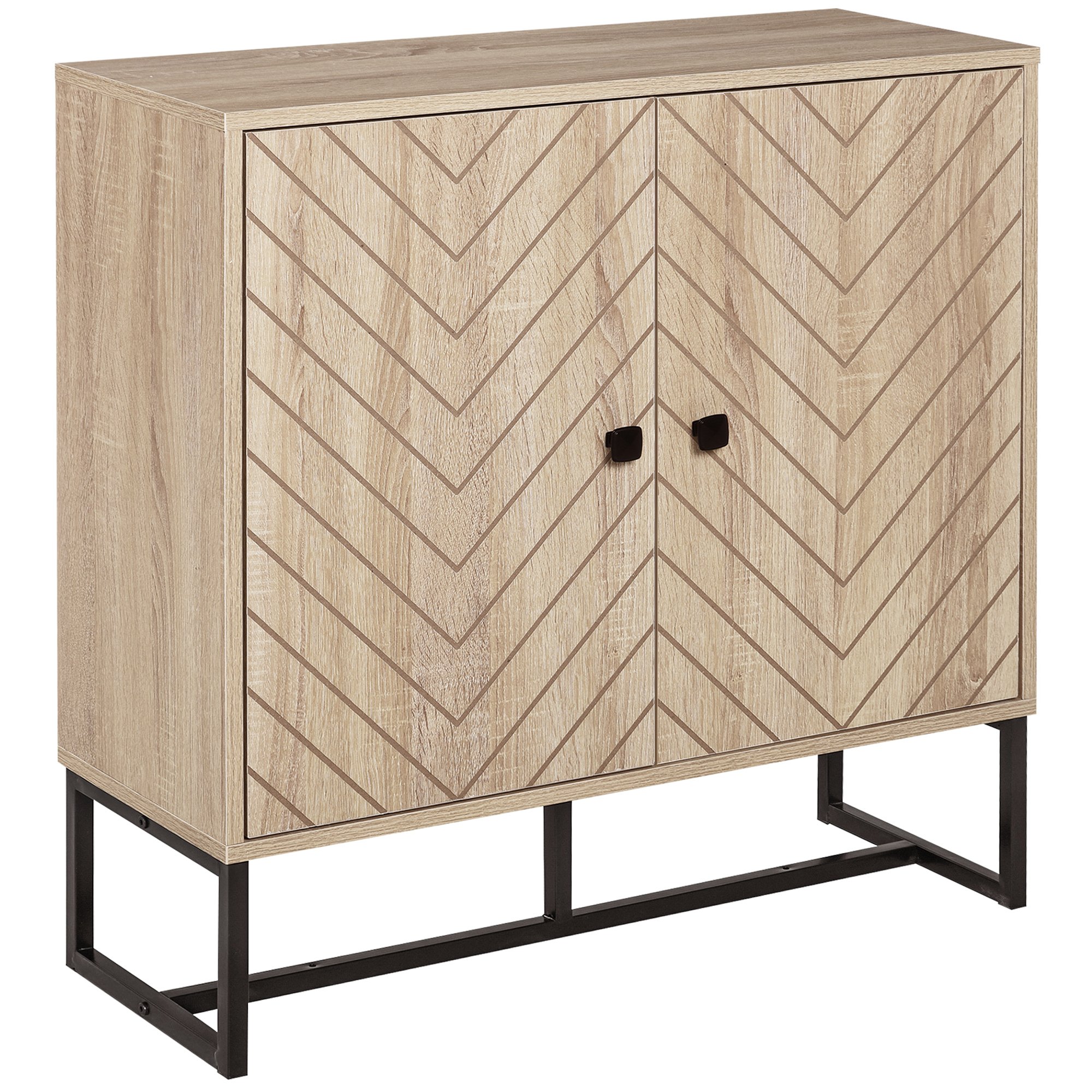 HOMCOM Modern Metal Freestanding Storage Sideboard - Natural
