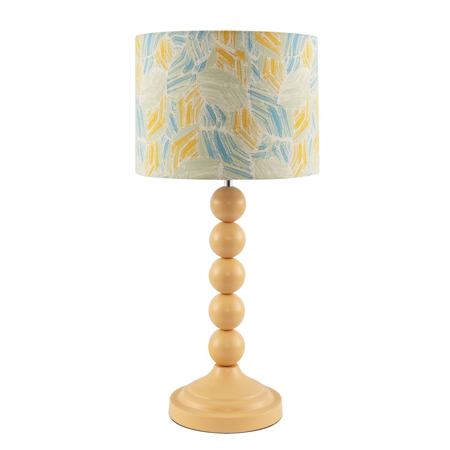 Happy Homewares Chic Yellow with Graphic Multi Colour Fabric Table Lamp - 25cm