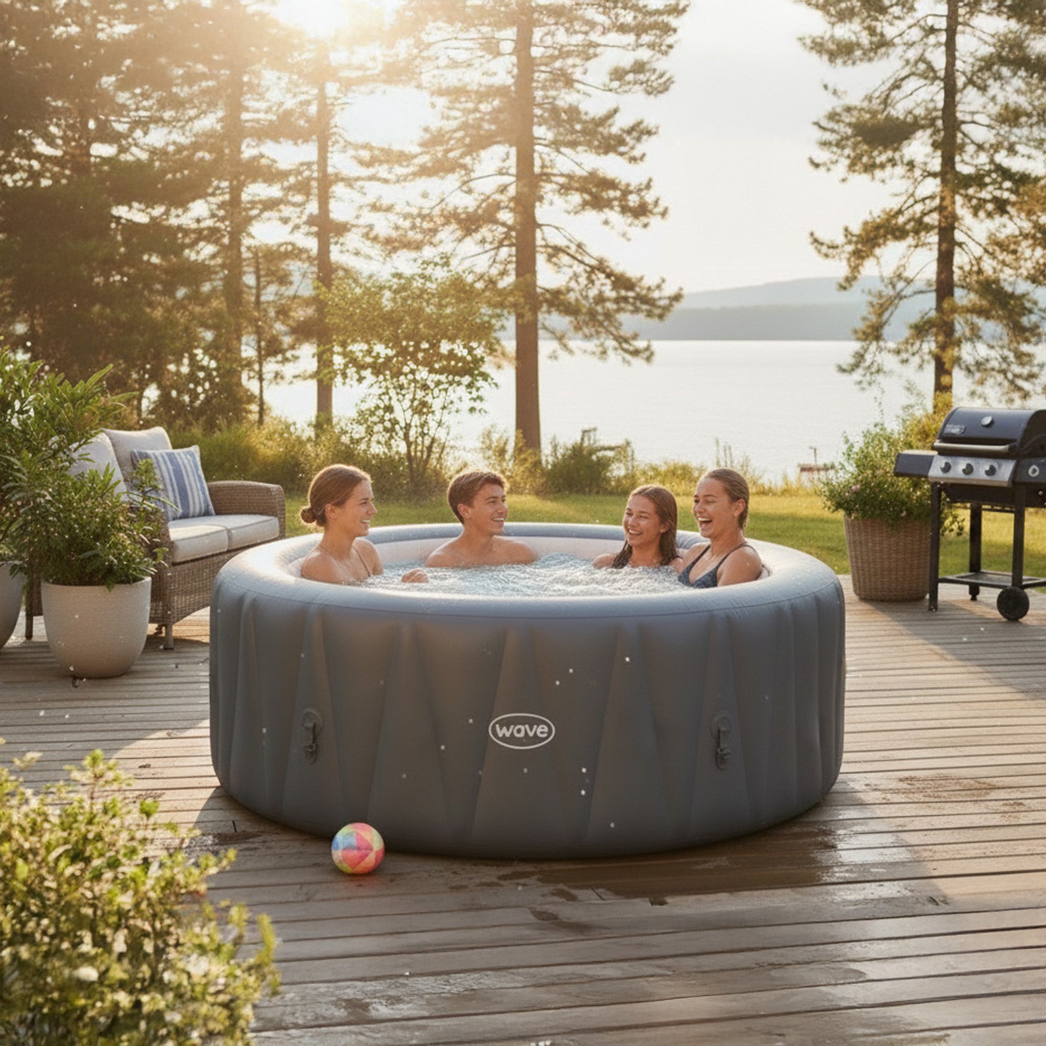 Wave Atlantic 4-Person Round Inflatable Hot Tub - Dark Grey