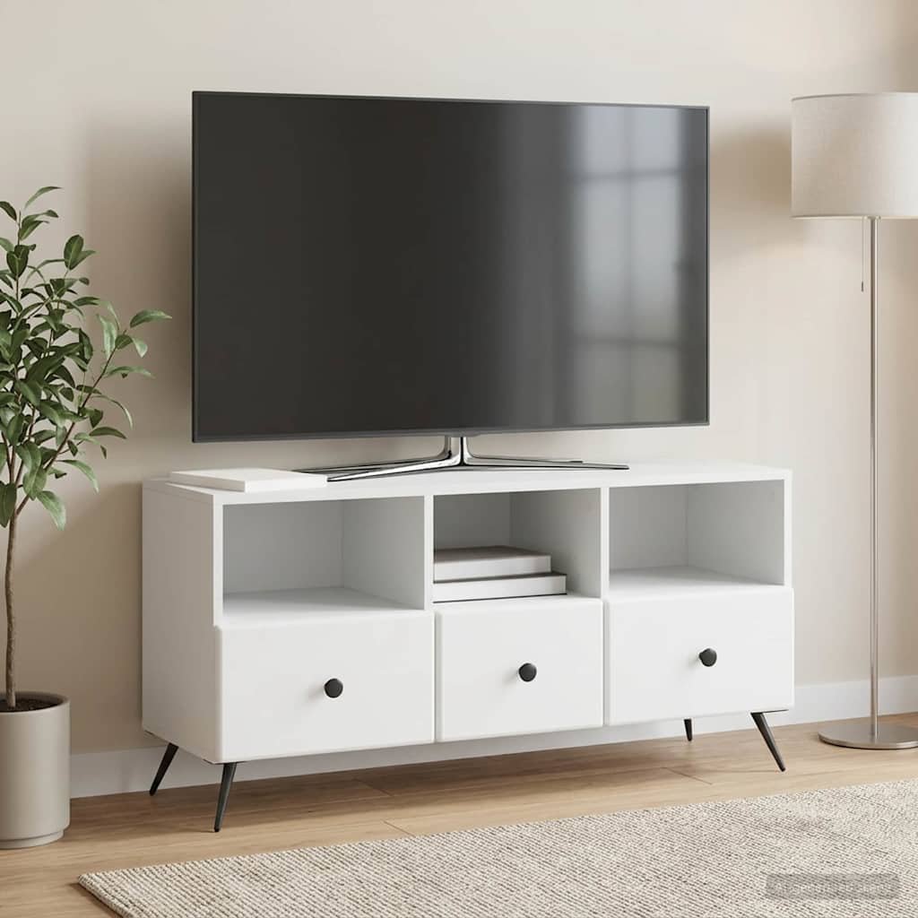 Walplus Wood TV Cabinet with Drawers Wide Unit - White - 102 x 34.5 x 50 cm