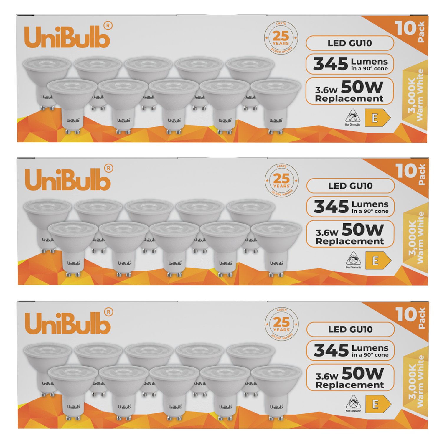 UniBulb 3.6W LED Warm White Spotlight GU10 Light Bulb - Pack of 30