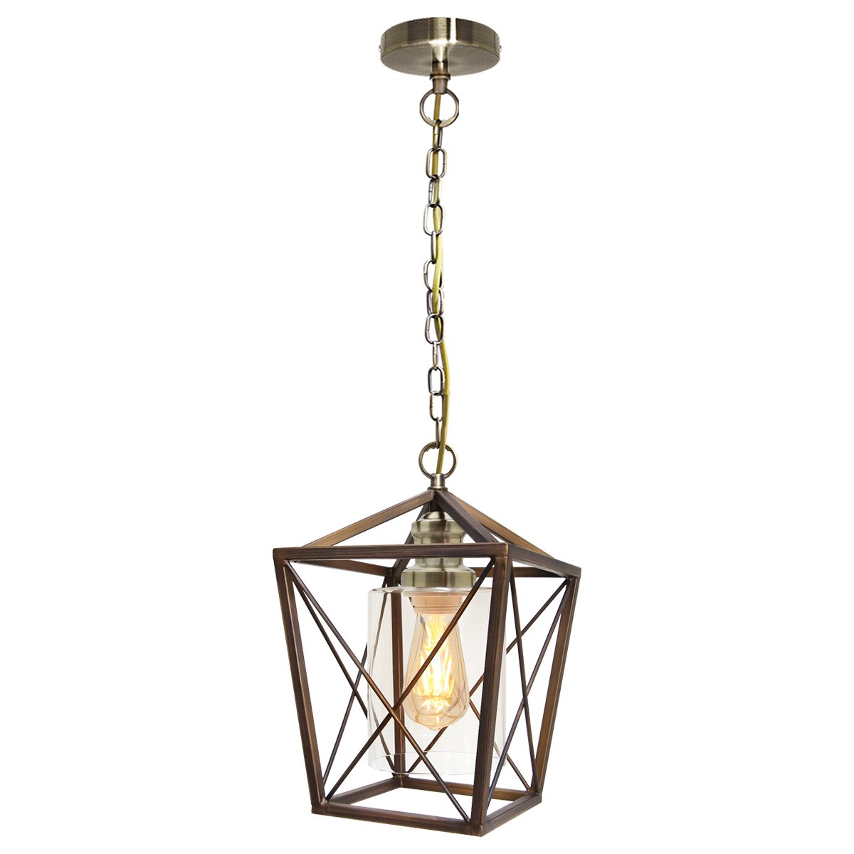 Energy Light Bulbs Tapered Square Lantern Ceiling Pendant Light - Antique Brass