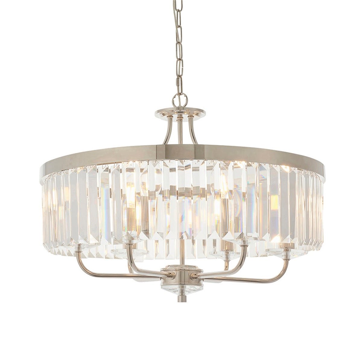 Loops Direct Steel and Glass 6-Bulb Pendant Chandelier - Bright Nickel