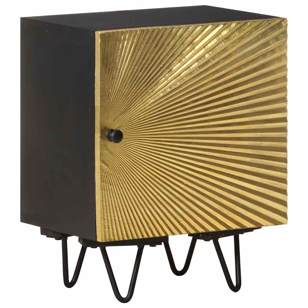 Walplus Solid Mango Wood Bedside Cabinet - Black and Gold - 40 x 30 x 50 cm