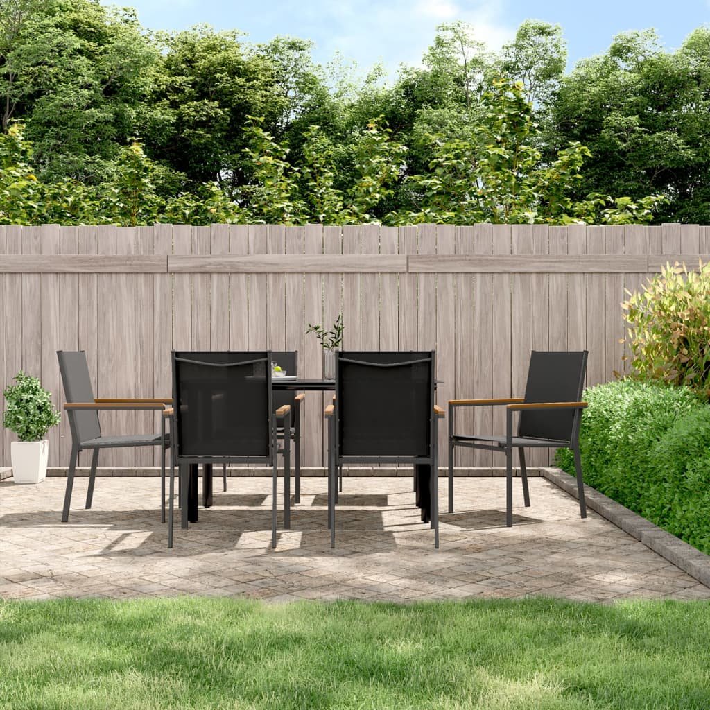 Walplus 6 Piece Textilene Garden Chairs - Black - 55 x 61.5 x 90 cm