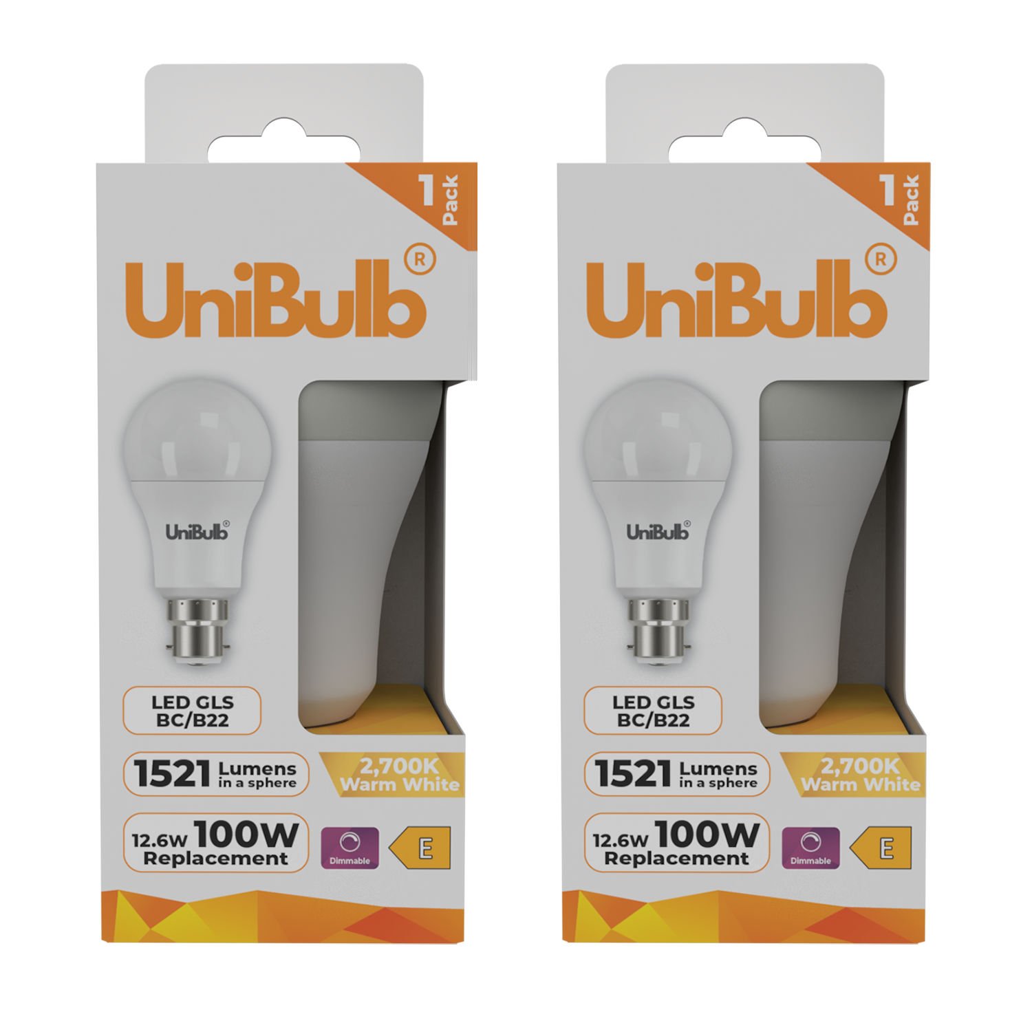 UniBulb 12.6W LED Warm White Dimmable GLS B22 Light Bulb - Pack of 2