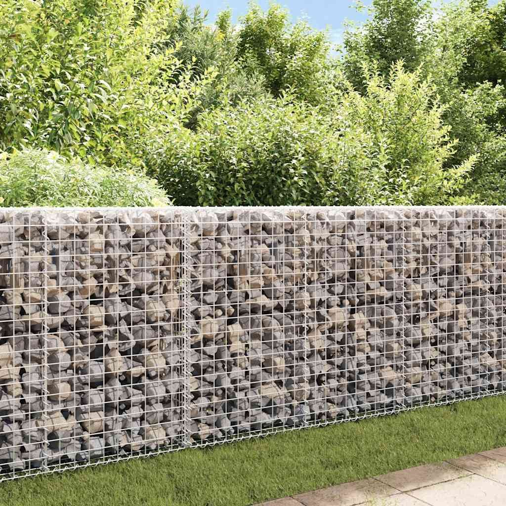 Walplus Galvanised Steel Gabion Wall with Covers - Silver - 200 x 20 x 85 cm