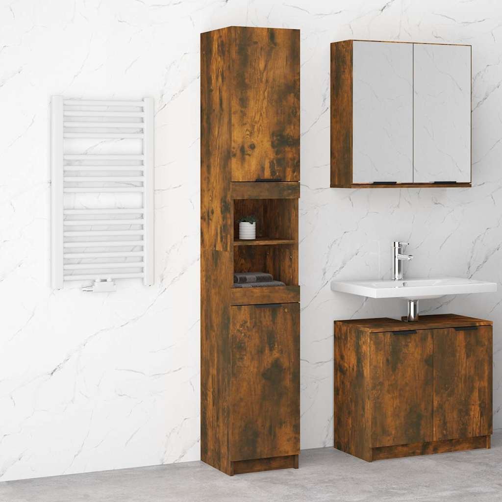 Walplus Tall Bathroom Cabinet - Smoked Oak - 32 x 34 x 188.5 cm
