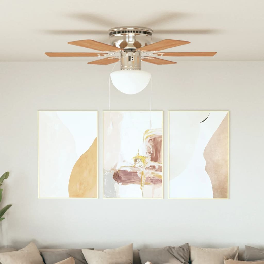 Walplus 82 cm Steel Ornate Ceiling Fan with Light - Light Brown