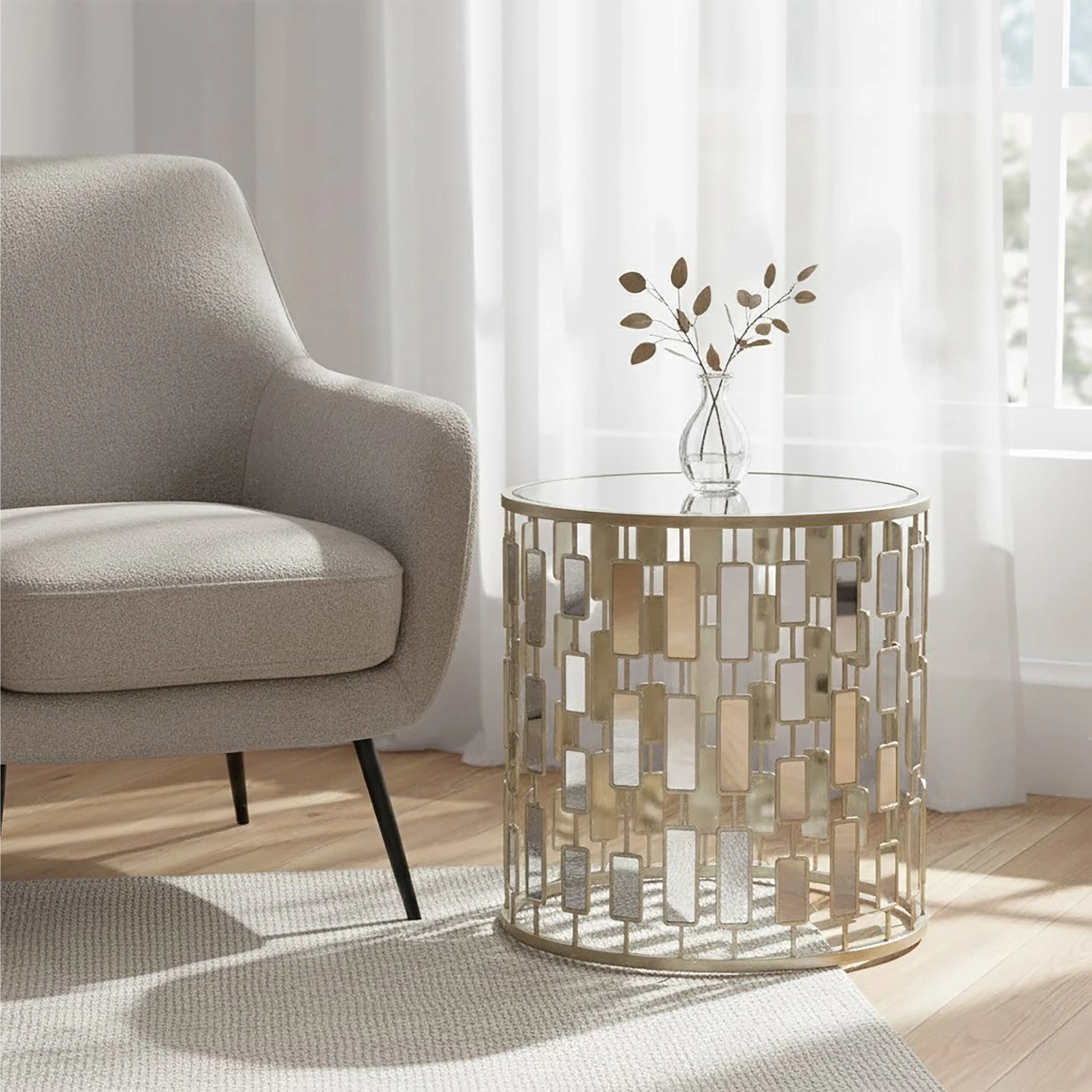 Orsina Raina Mirror Side Table - Silver