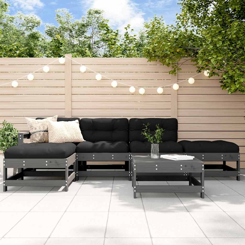 Walplus 6 Piece Wood With Cushions Garden Lounge Set - Grey - 62 x 62 x 32 cm