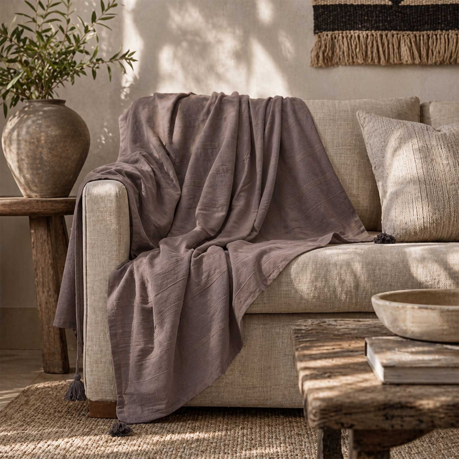 Homescapes Cotton Rajput Ribbed Throw - 255 x 360 cm - Charcoal
