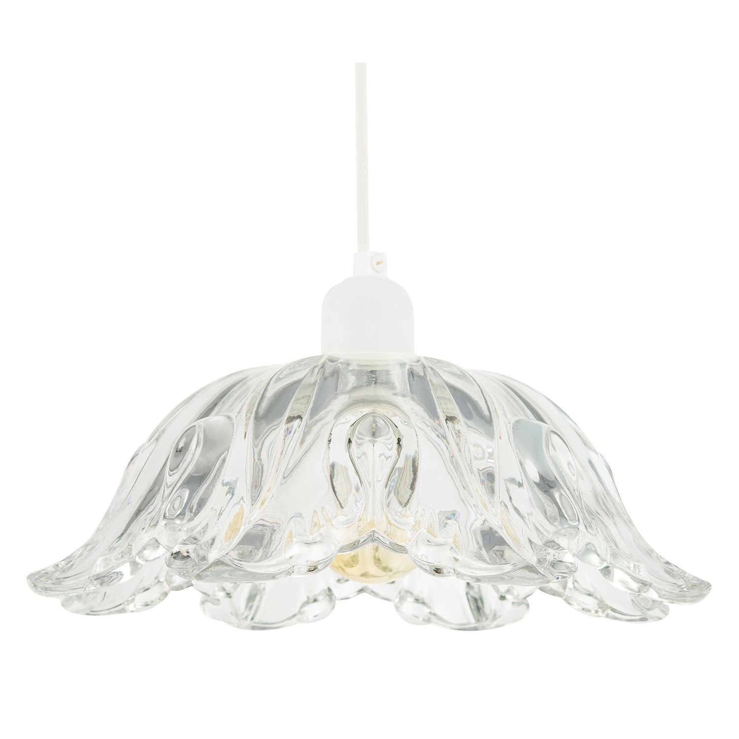 Happy Homewares Scallop Rimmed Moulded Clear Glass Pendant Shade - 26cm